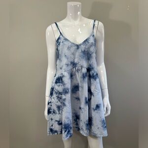 New Revolve Z SUPPLY Babydoll Iris Kona Cloud Blue Tie-Dye Mini Dress L